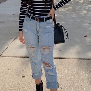 Light blue ripped mom jeans baggy